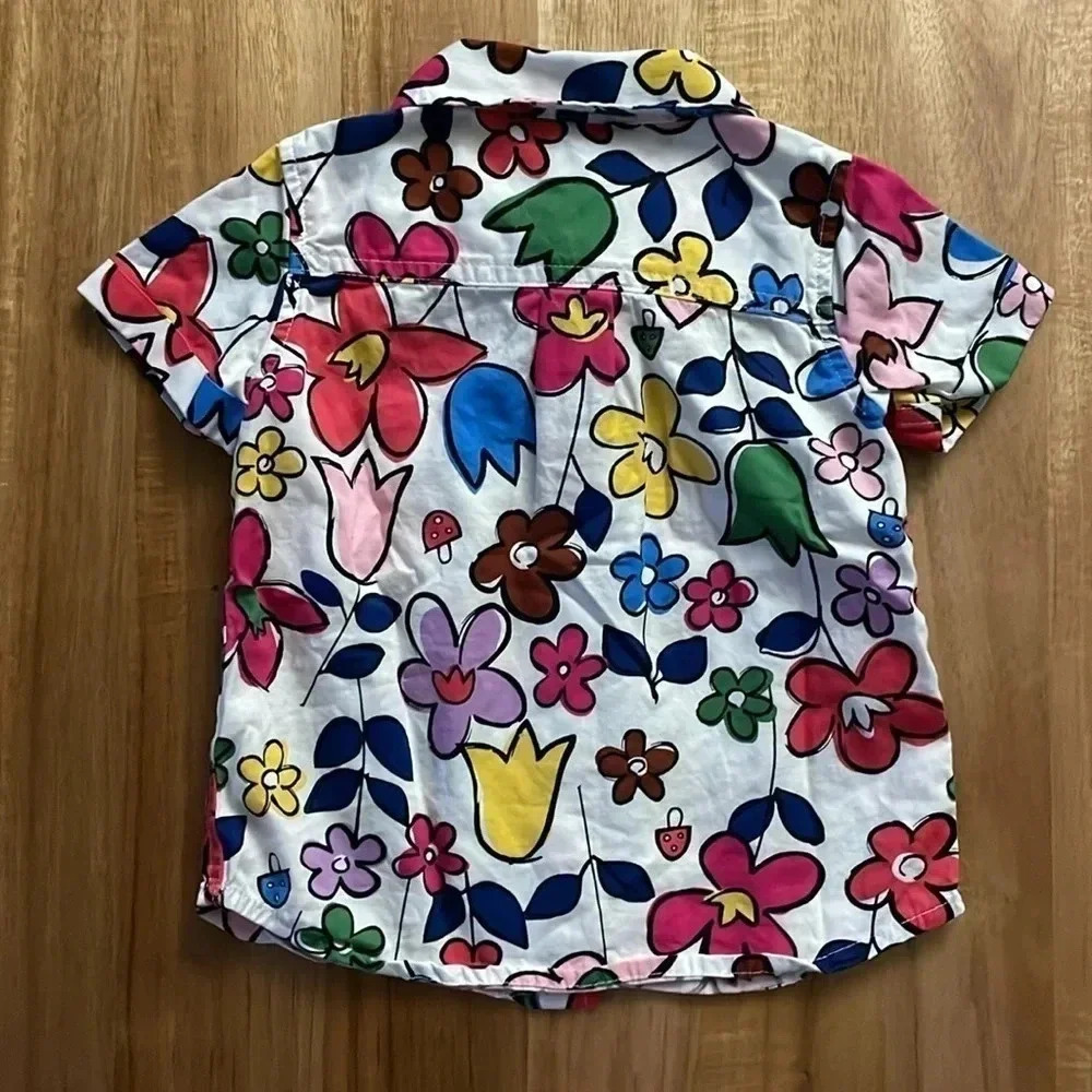 Hanna Andersson Floral Button Down Shirt Front Pocket and Short Sleeves, 12-18m - Picture 4 of 4